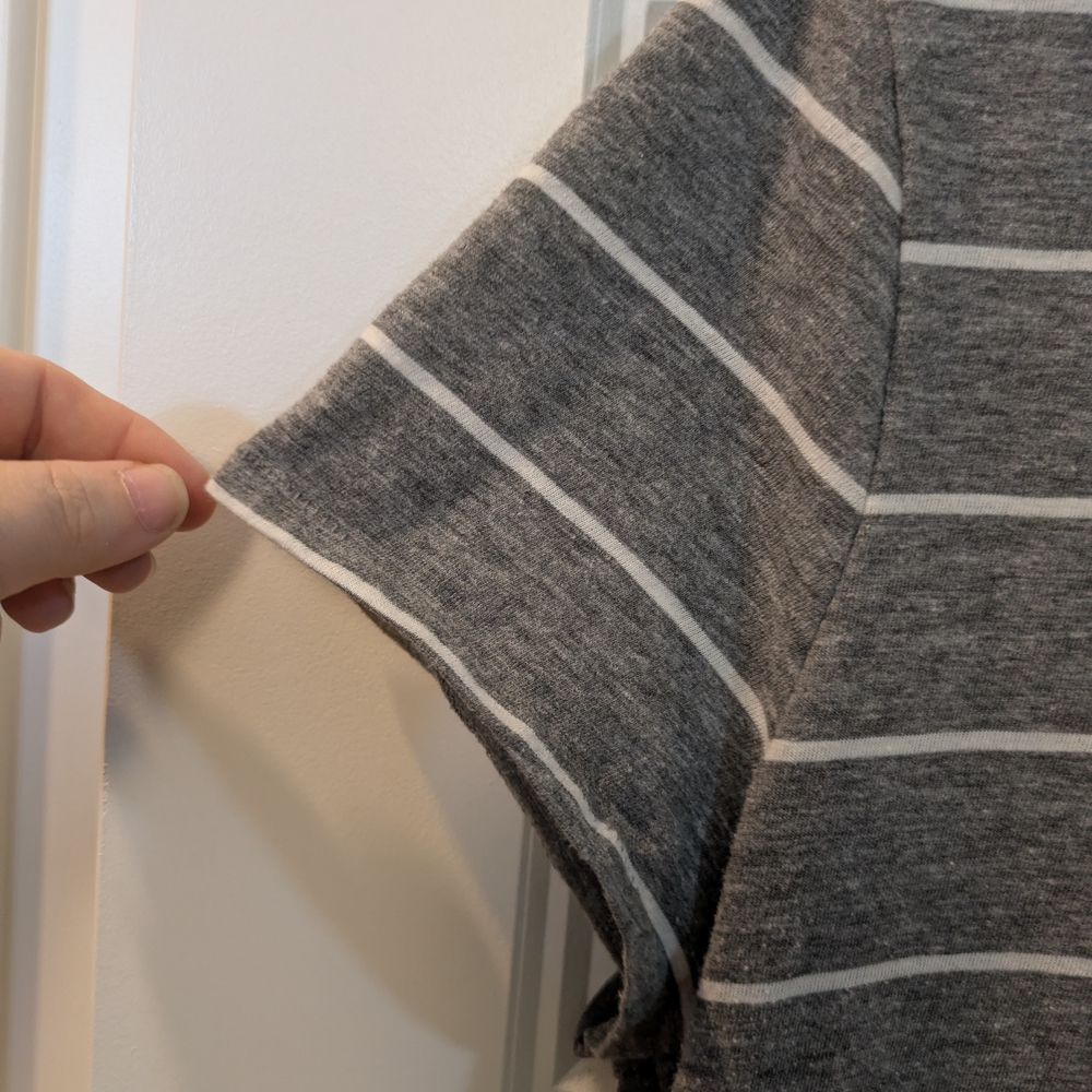 SONOMA Relaxed V-Neck Short Sleeve Top - Gray with White Stripes - Picture 3 of 7